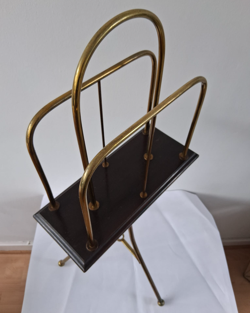 Edwardian Brass And Oak Revolving Newspaper Stand