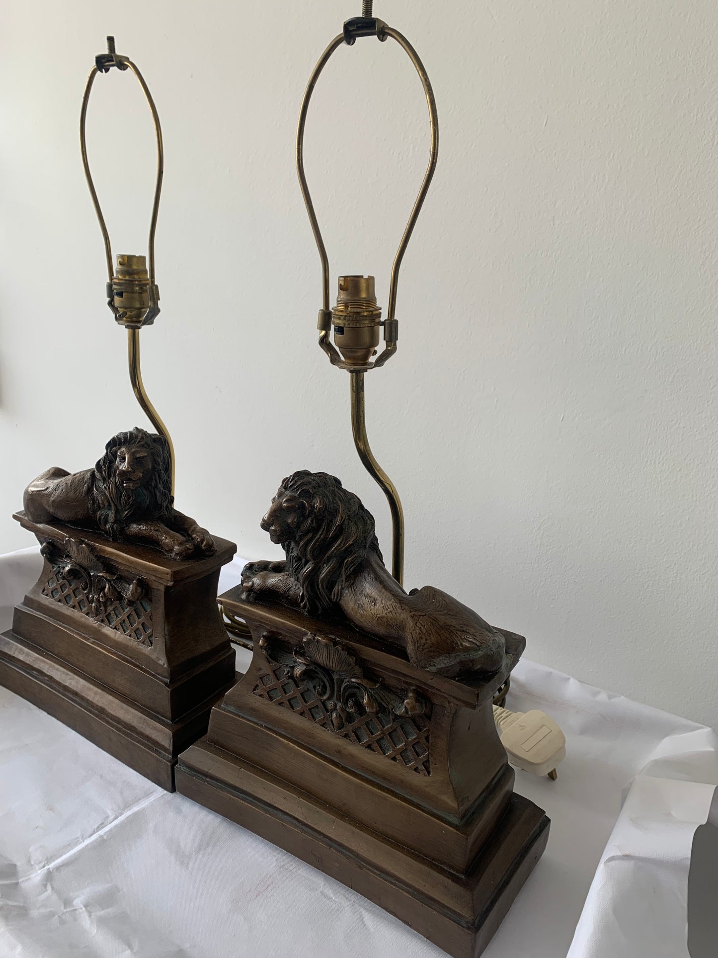 Bronzed Recumbent lion lamps