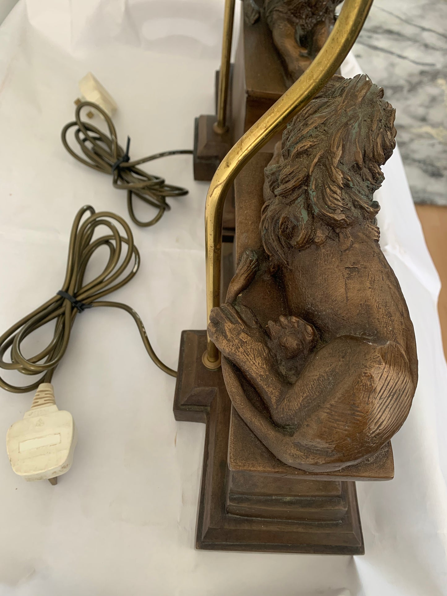 Bronzed Recumbent lion lamps