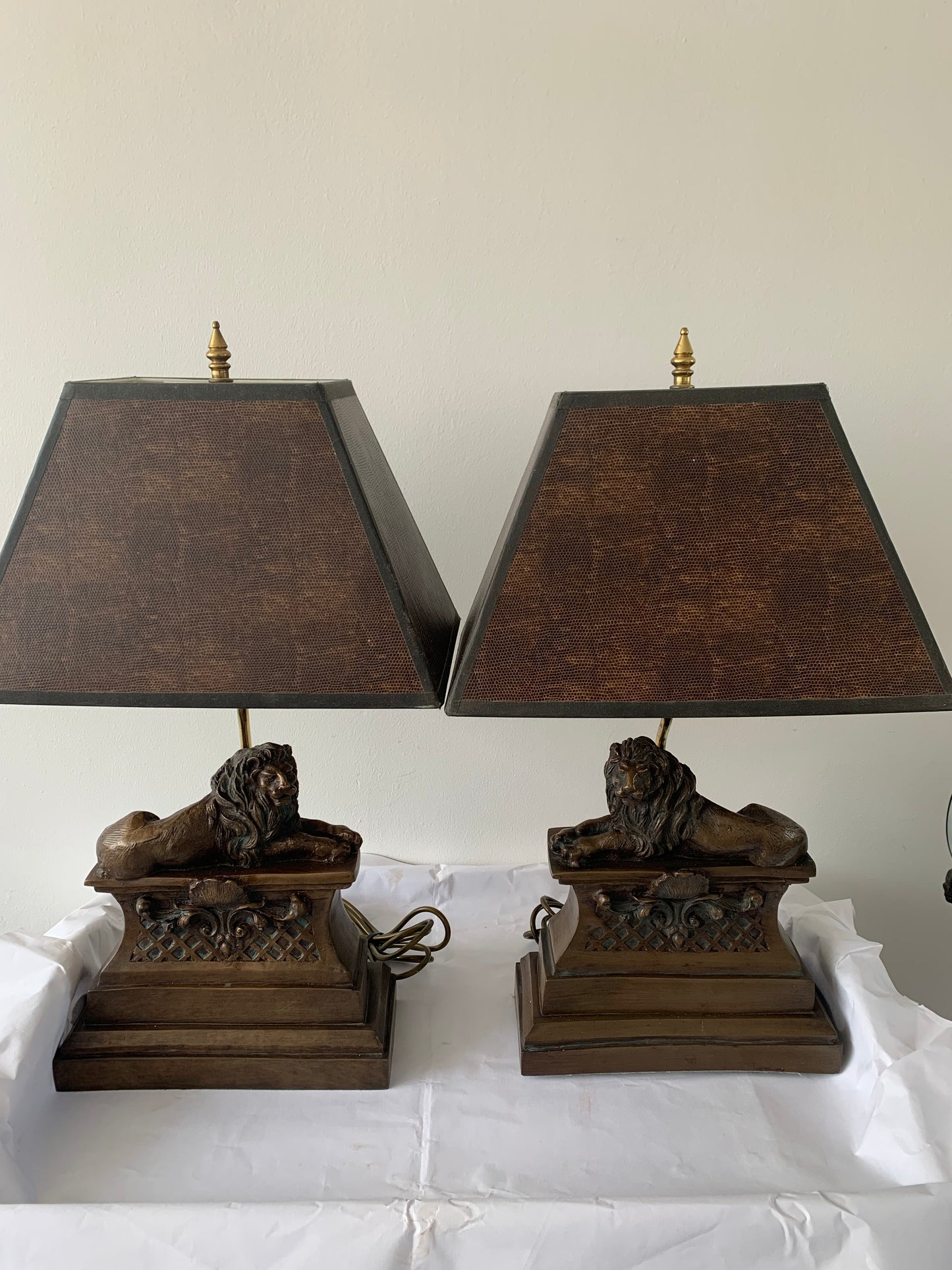 Bronzed Recumbent lion lamps