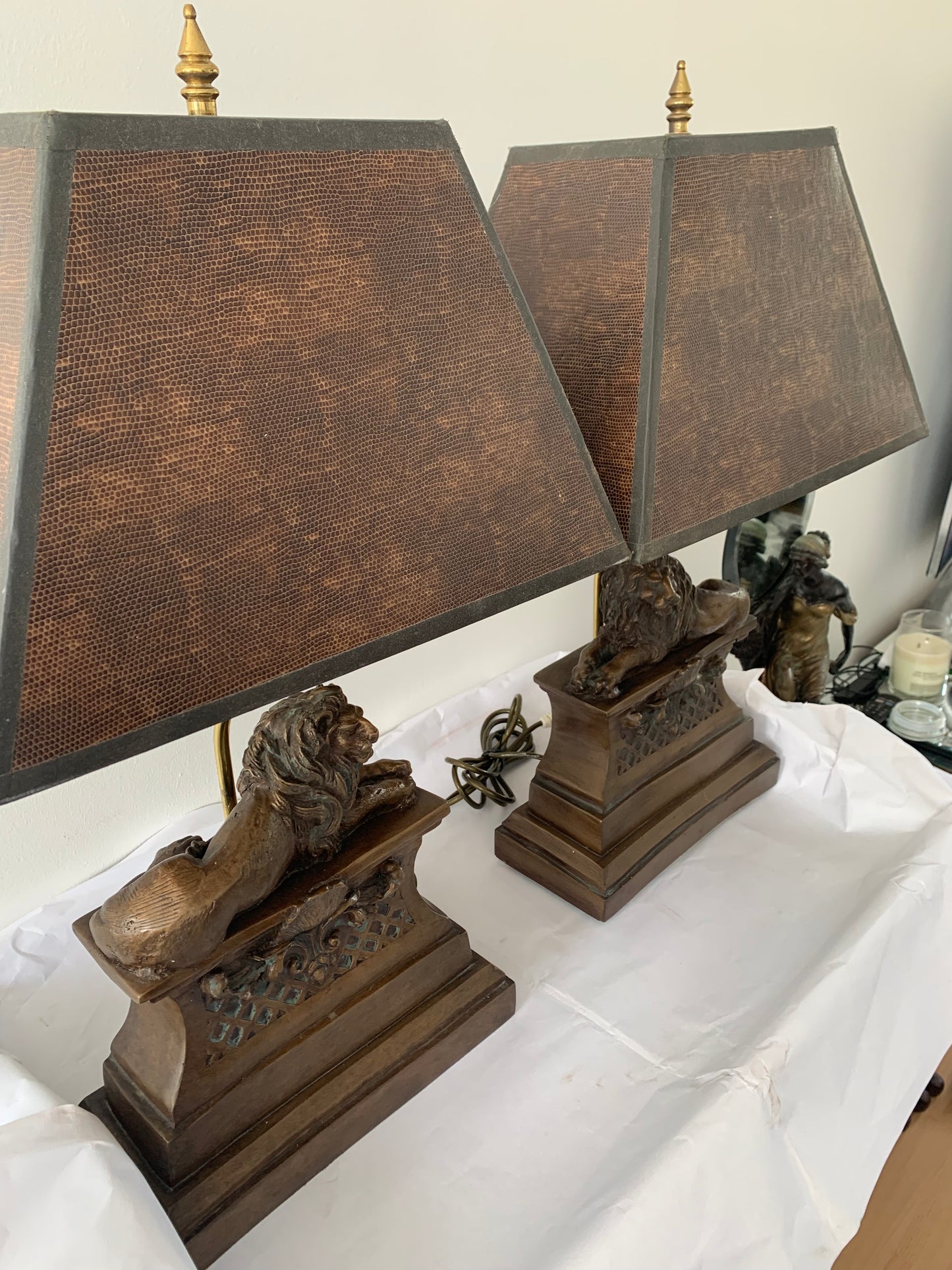 Bronzed Recumbent lion lamps