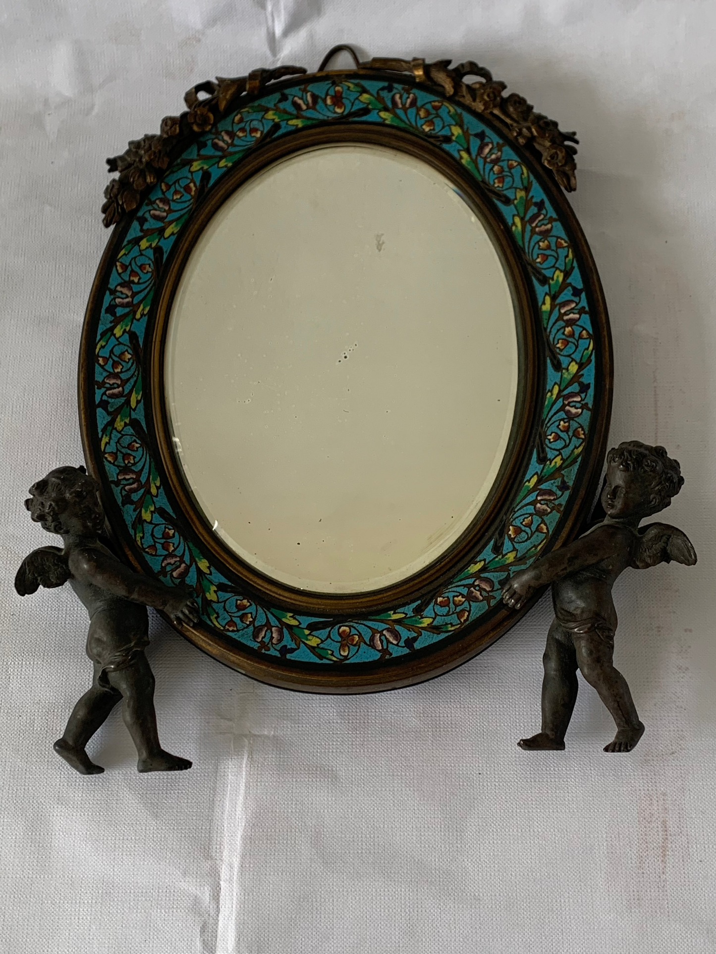19th Century French Champleve Enamel Wall Mirror