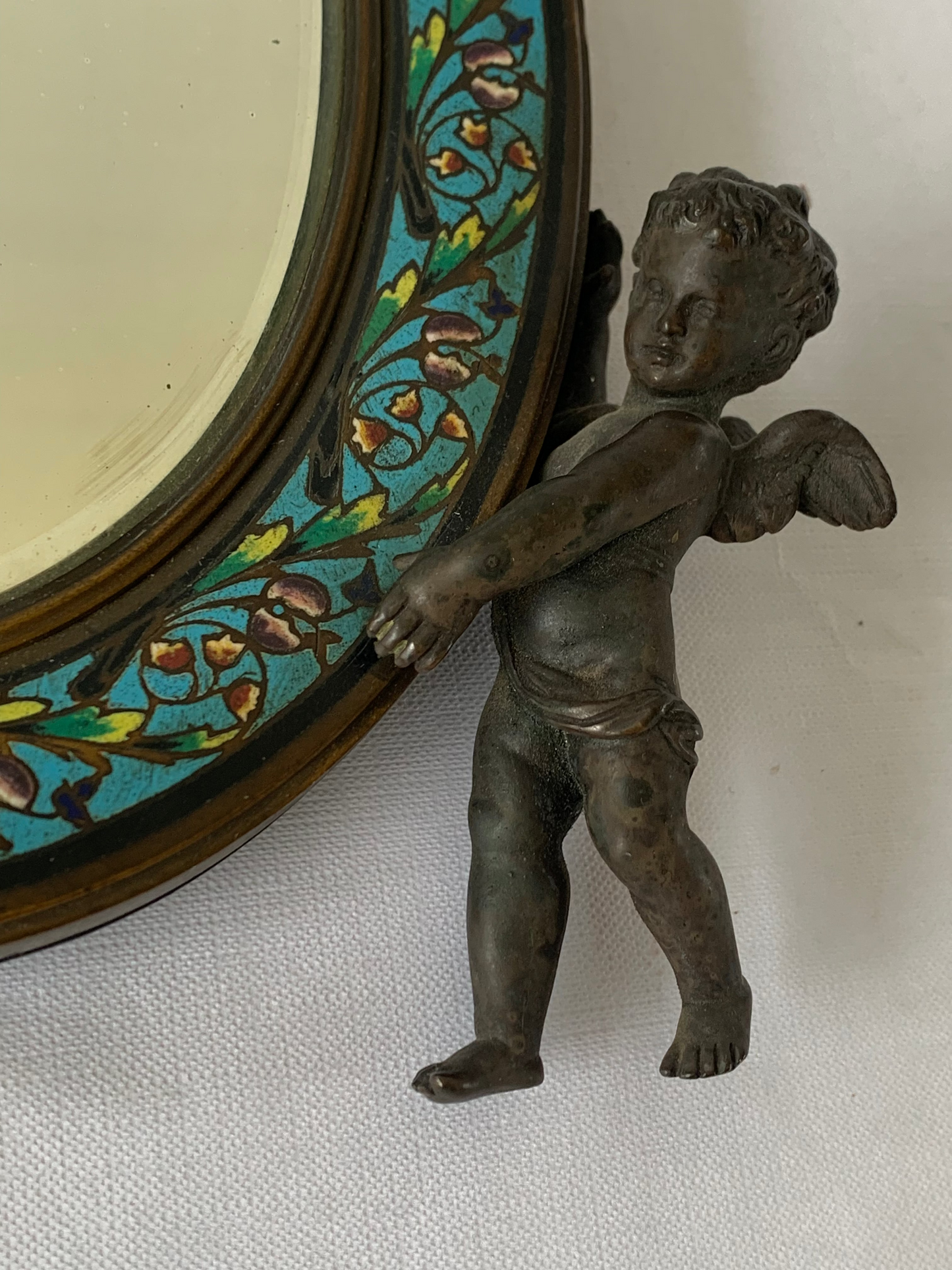 19th Century French Champleve Enamel Wall Mirror
