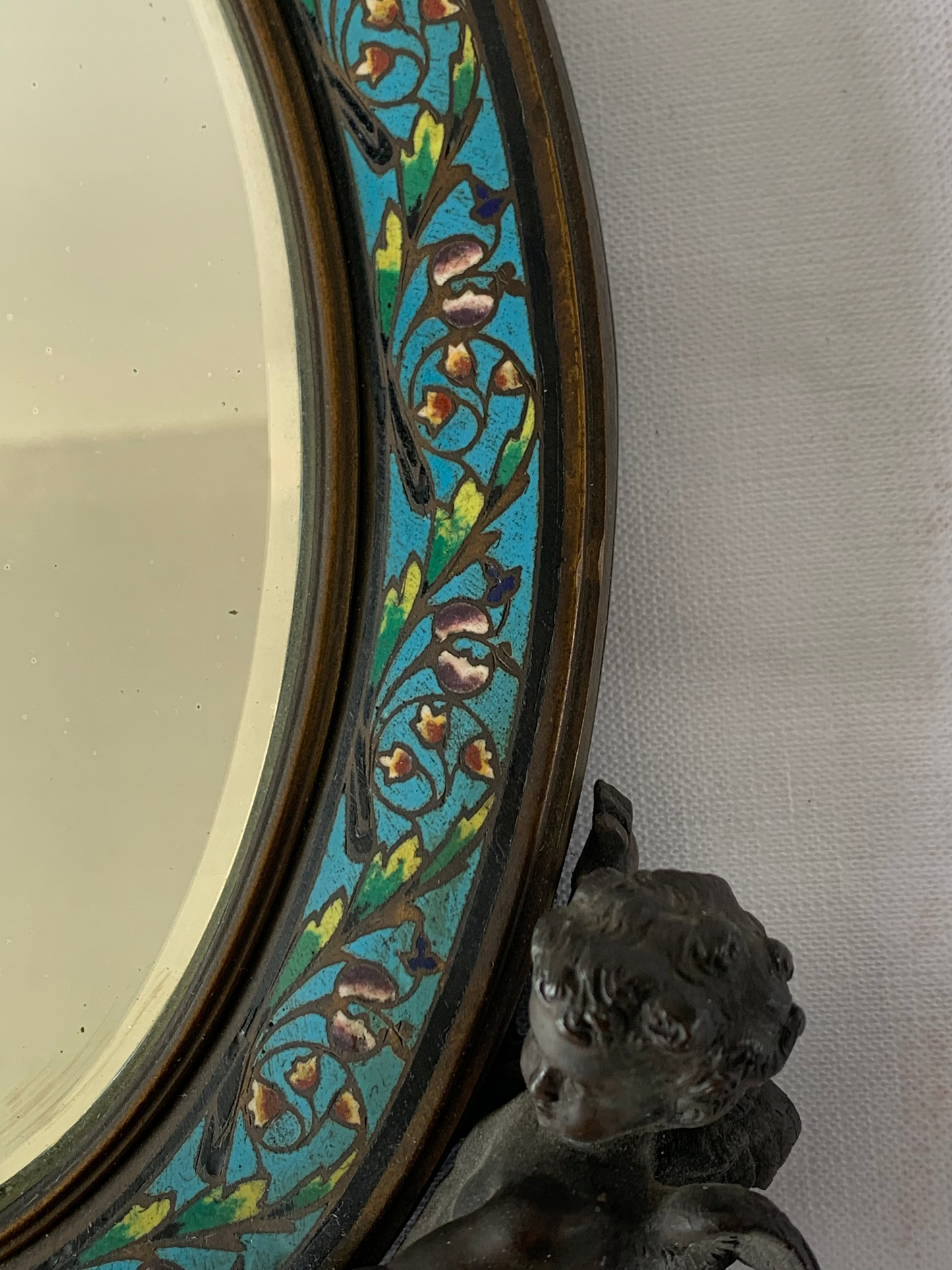 19th Century French Champleve Enamel Wall Mirror