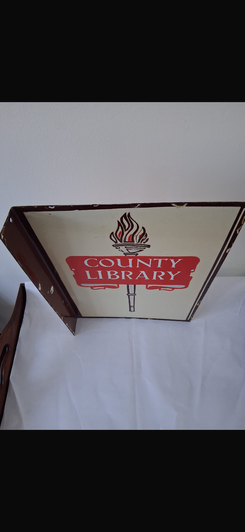 Rare Vintage County Library Enamel Double Sided Sign