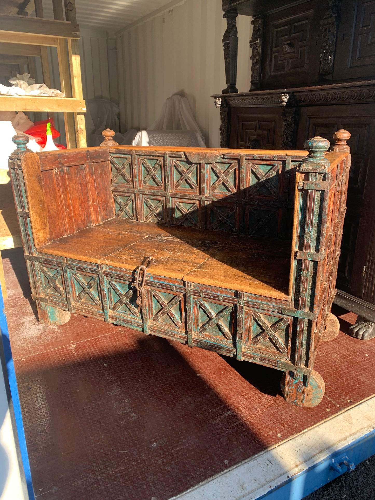 Antique Anglo-Indian DAMCHIYA Dowry Chest & Settle Bench.