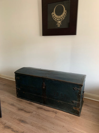 Antique 1849 Swedish Domed Top Marriage Trunk