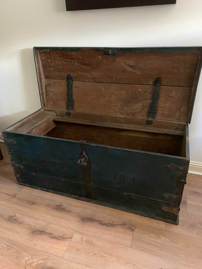 Antique 1849 Swedish Domed Top Marriage Trunk