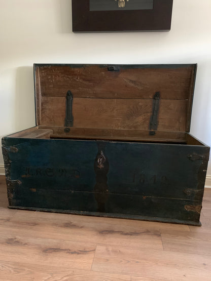 Antique 1849 Swedish Domed Top Marriage Trunk