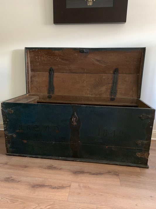 Antique 1849 Swedish Domed Top Marriage Trunk