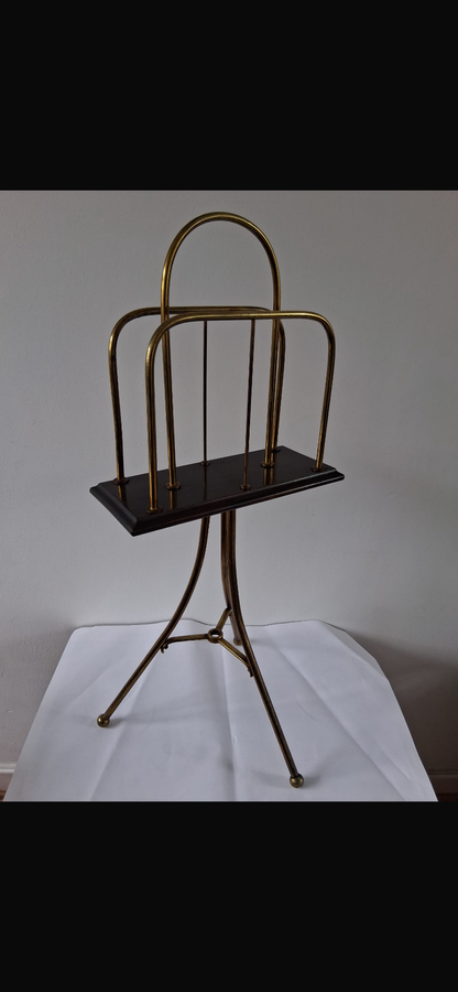 Edwardian Brass And Oak Revolving Newspaper Stand