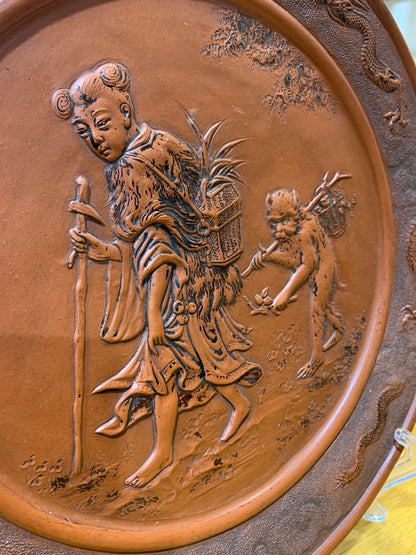 Japanese Meiji Terracotta Wall Plaque 1868-1912