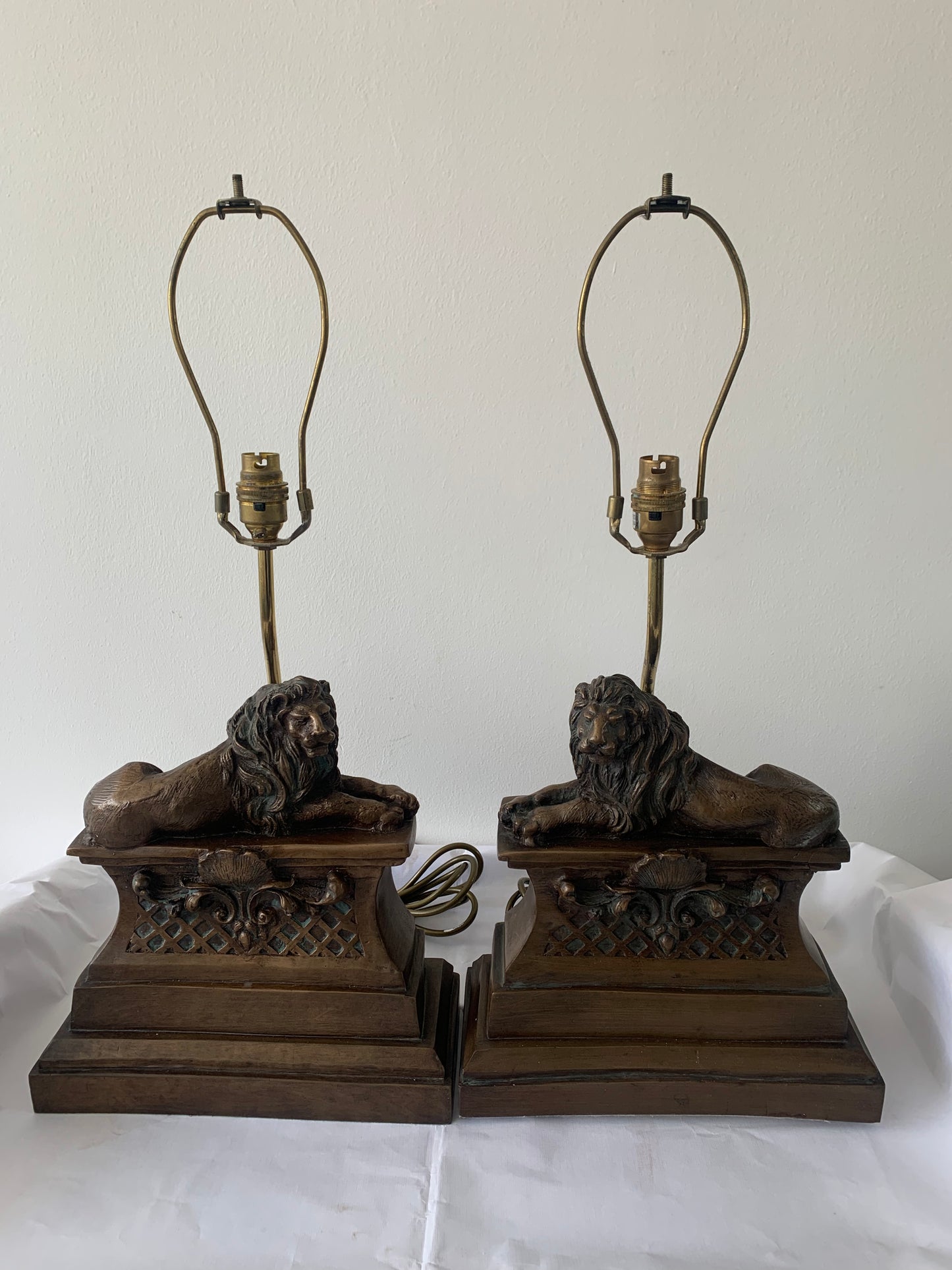 Bronzed Recumbent lion lamps