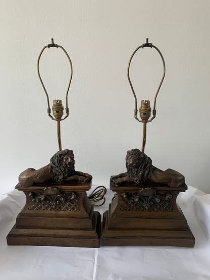 Bronzed Recumbent lion lamps