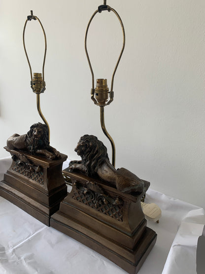 Bronzed Recumbent lion lamps