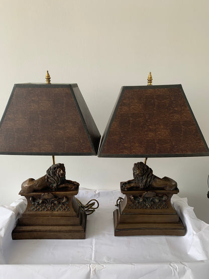 Bronzed Recumbent lion lamps