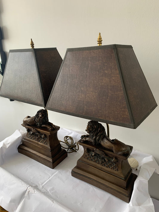 Bronzed Recumbent lion lamps