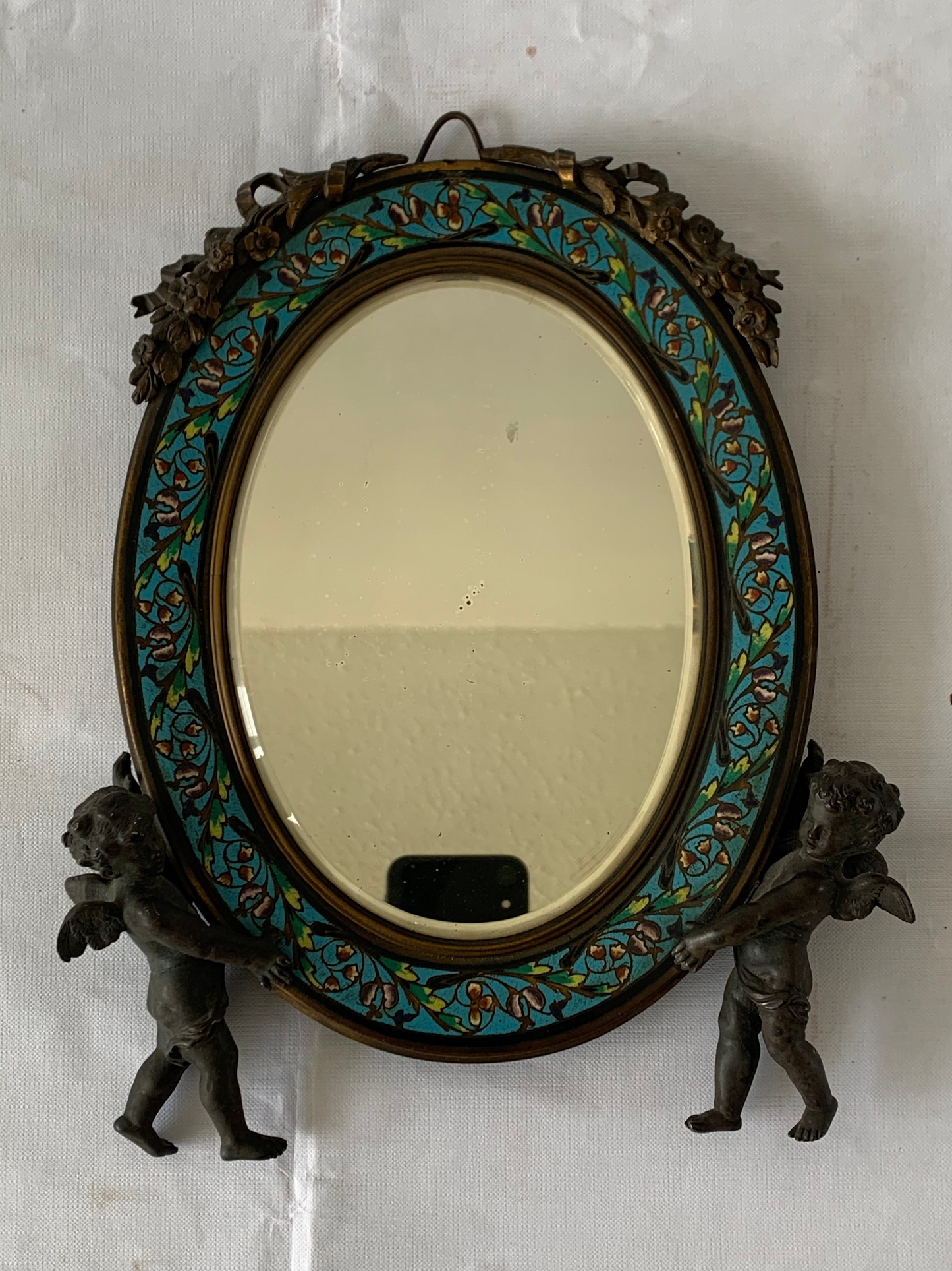 19th Century French Champleve Enamel Wall Mirror