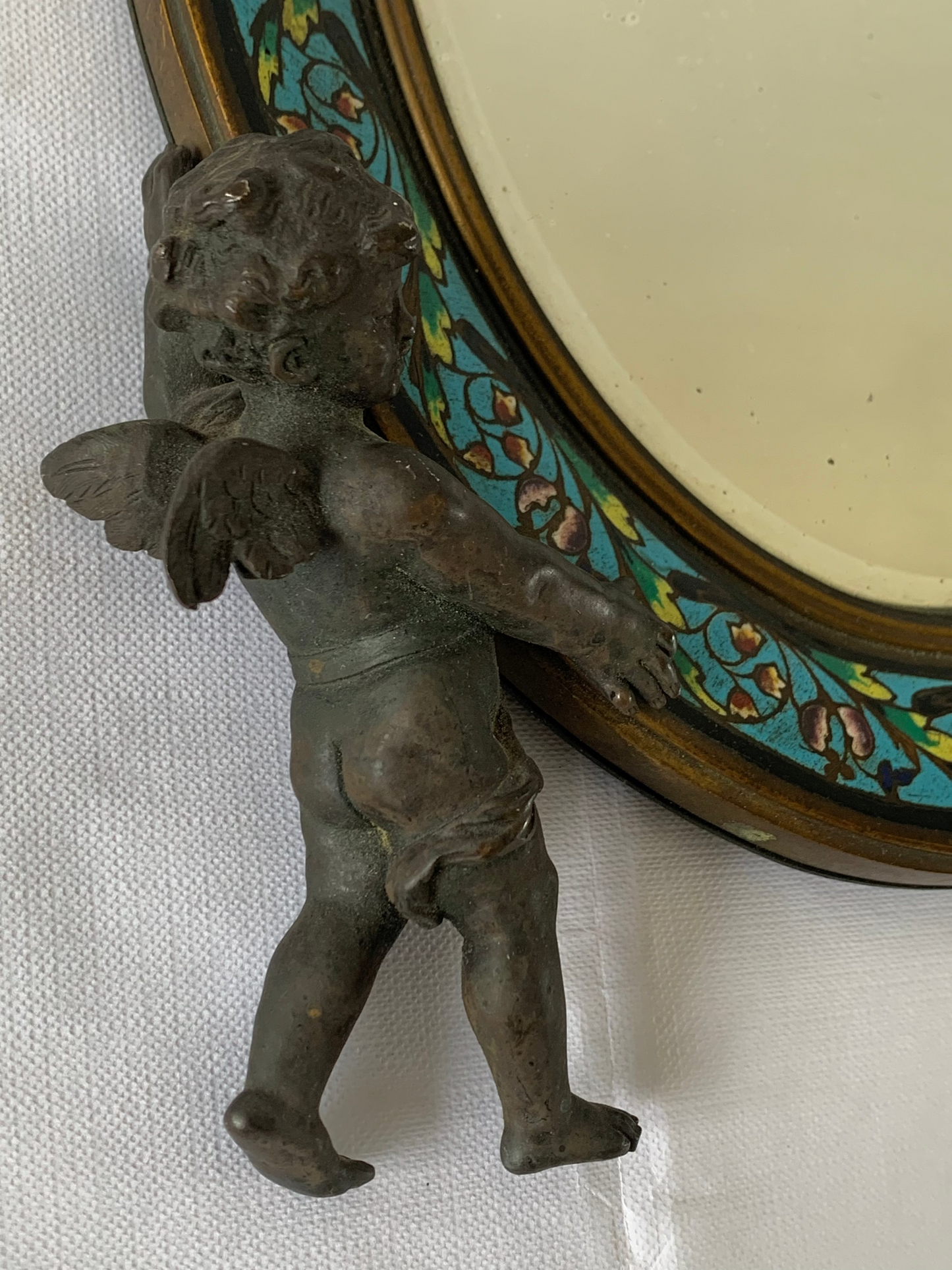 19th Century French Champleve Enamel Wall Mirror