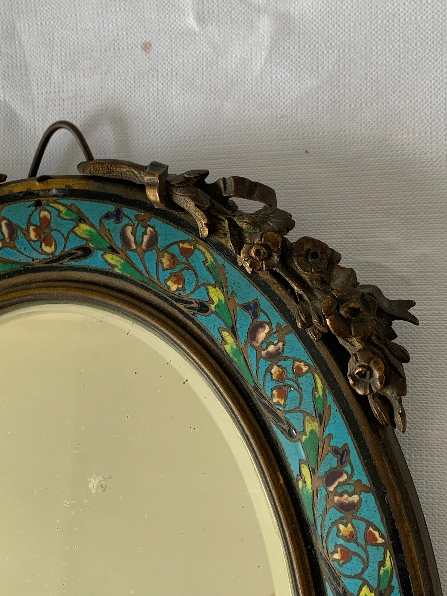 19th Century French Champleve Enamel Wall Mirror