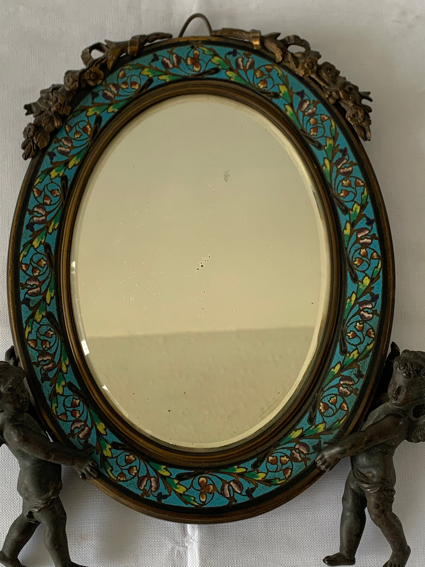 19th Century French Champleve Enamel Wall Mirror