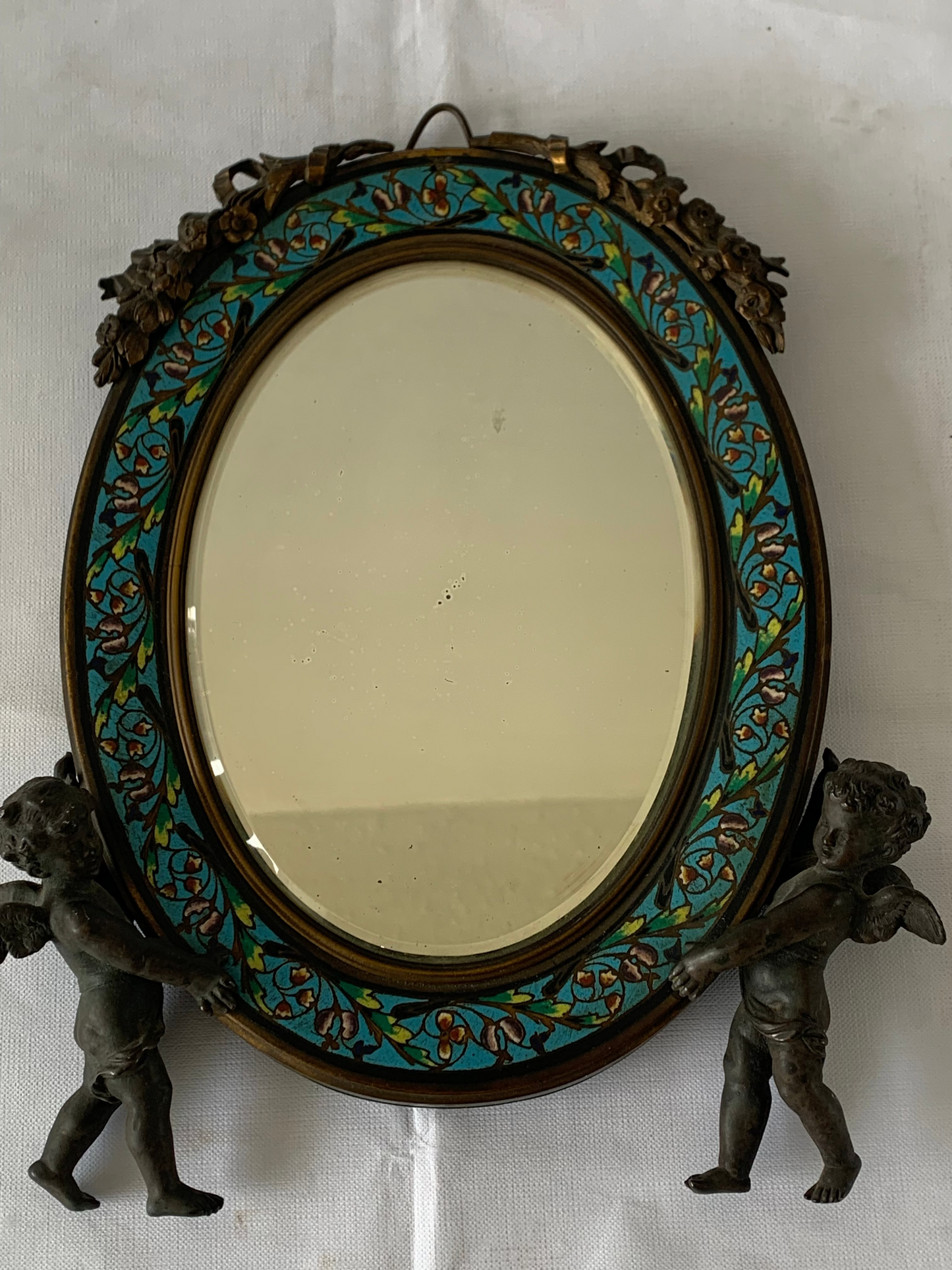 19th Century French Champleve Enamel Wall Mirror