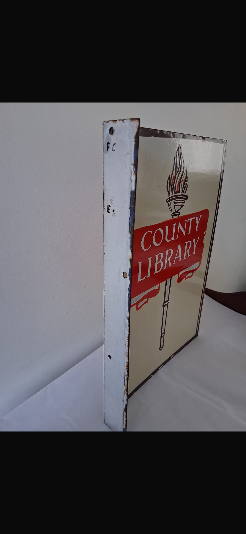 Rare Vintage County Library Enamel Double Sided Sign