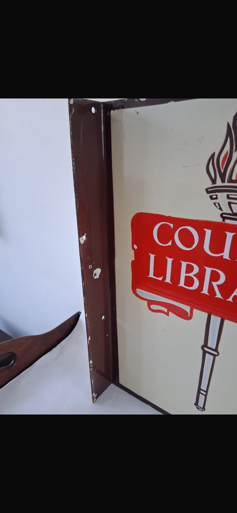 Rare Vintage County Library Enamel Double Sided Sign