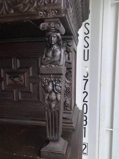 17th Century Dark Oak  Jacobean Cupboard With Book Of Genesis Carvings Dated Anno 1609
