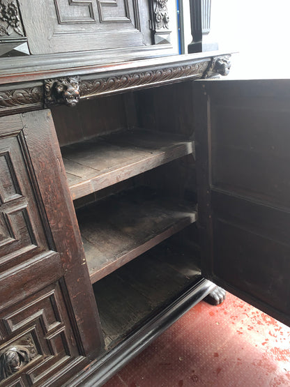 17th Century Dark Oak  Jacobean Cupboard With Book Of Genesis Carvings Dated Anno 1609