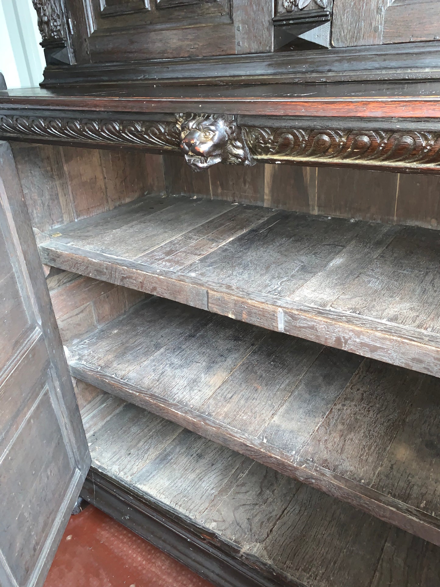 17th Century Dark Oak  Jacobean Cupboard With Book Of Genesis Carvings Dated Anno 1609