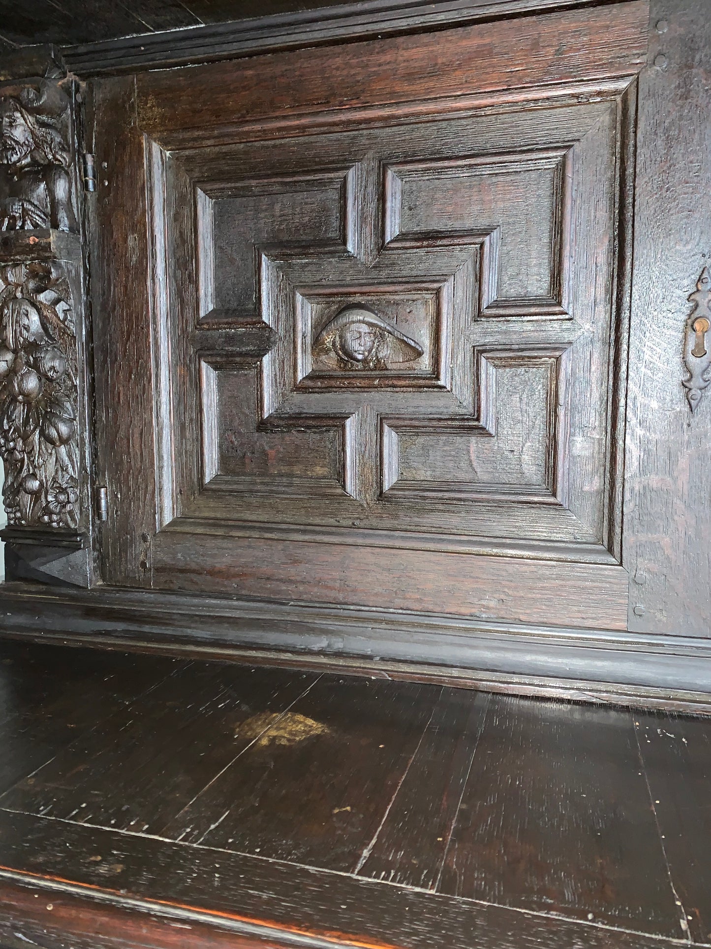 17th Century Dark Oak  Jacobean Cupboard With Book Of Genesis Carvings Dated Anno 1609
