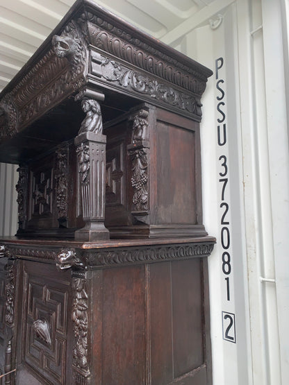 17th Century Dark Oak  Jacobean Cupboard With Book Of Genesis Carvings Dated Anno 1609