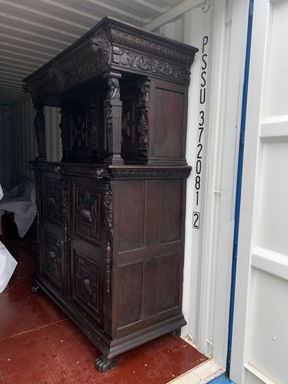 17th Century Dark Oak  Jacobean Cupboard With Book Of Genesis Carvings Dated Anno 1609