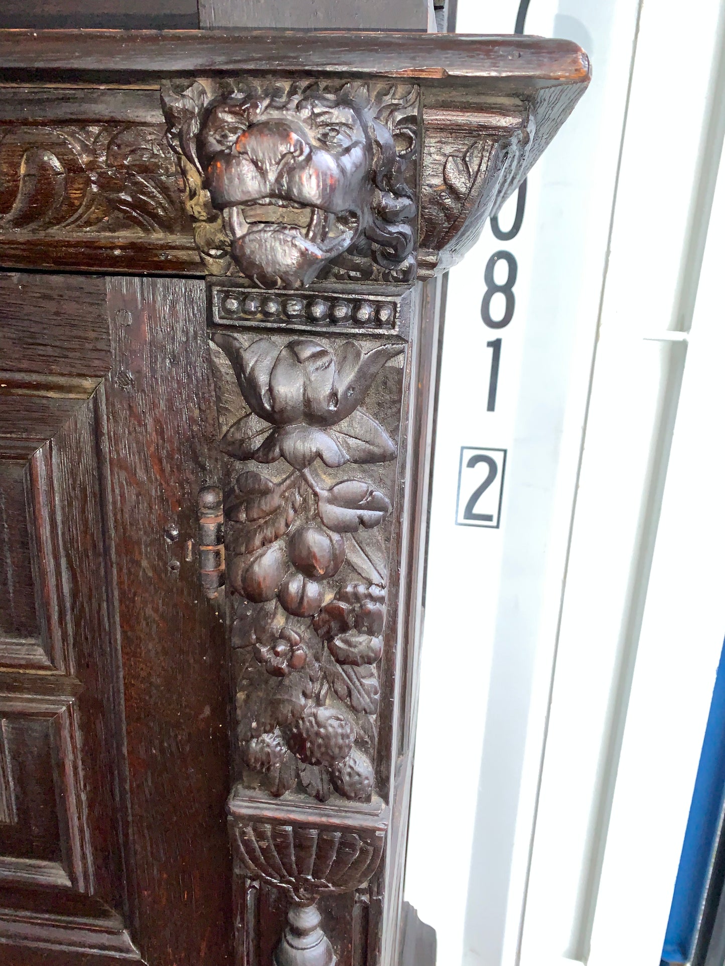 17th Century Dark Oak  Jacobean Cupboard With Book Of Genesis Carvings Dated Anno 1609