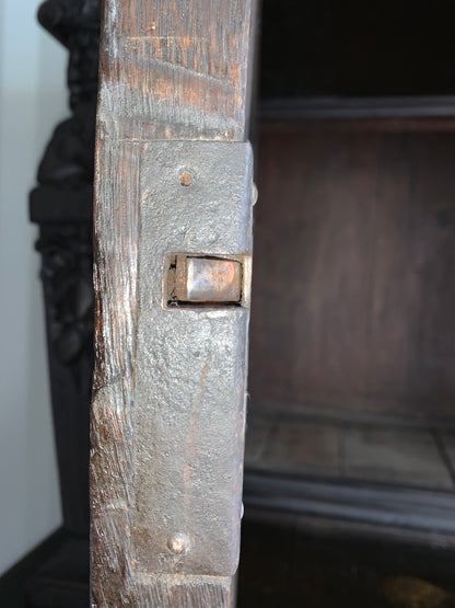 17th Century Dark Oak  Jacobean Cupboard With Book Of Genesis Carvings Dated Anno 1609