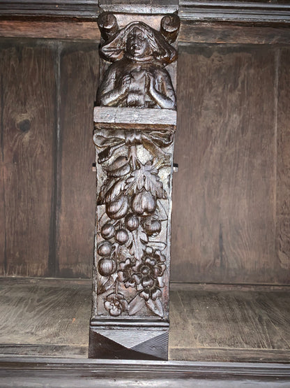 17th Century Dark Oak  Jacobean Cupboard With Book Of Genesis Carvings Dated Anno 1609