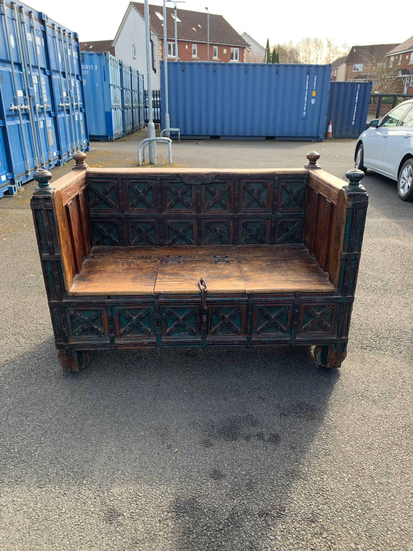 Antique Anglo-Indian DAMCHIYA Dowry Chest & Settle Bench.