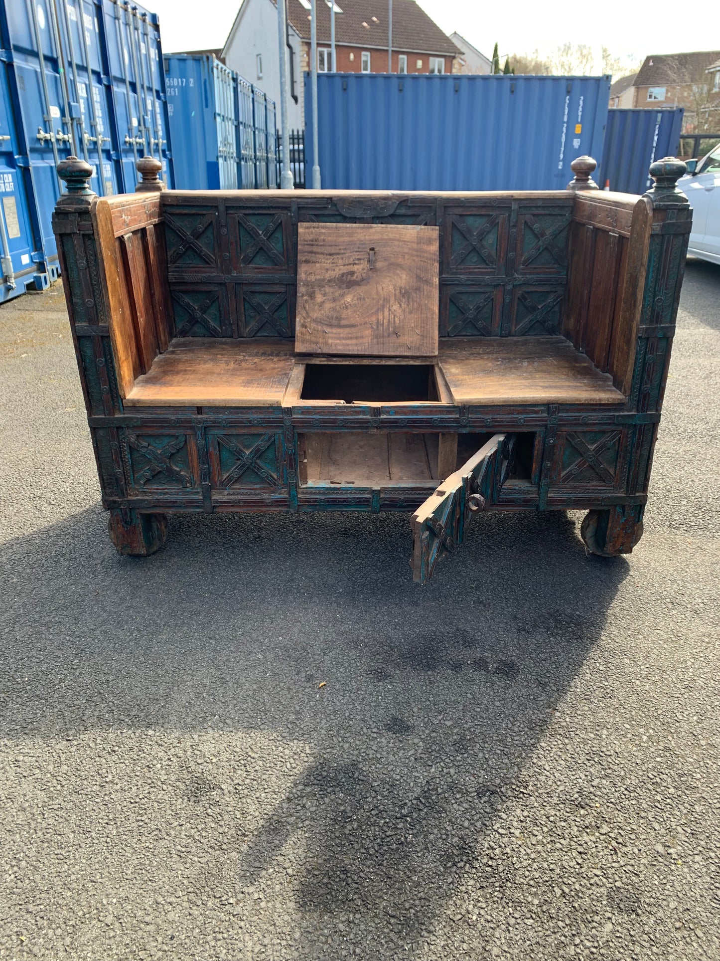 Antique Anglo-Indian DAMCHIYA Dowry Chest & Settle Bench.