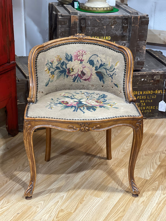 Antique Louis XV Style Needlepoint Boudoir Chair