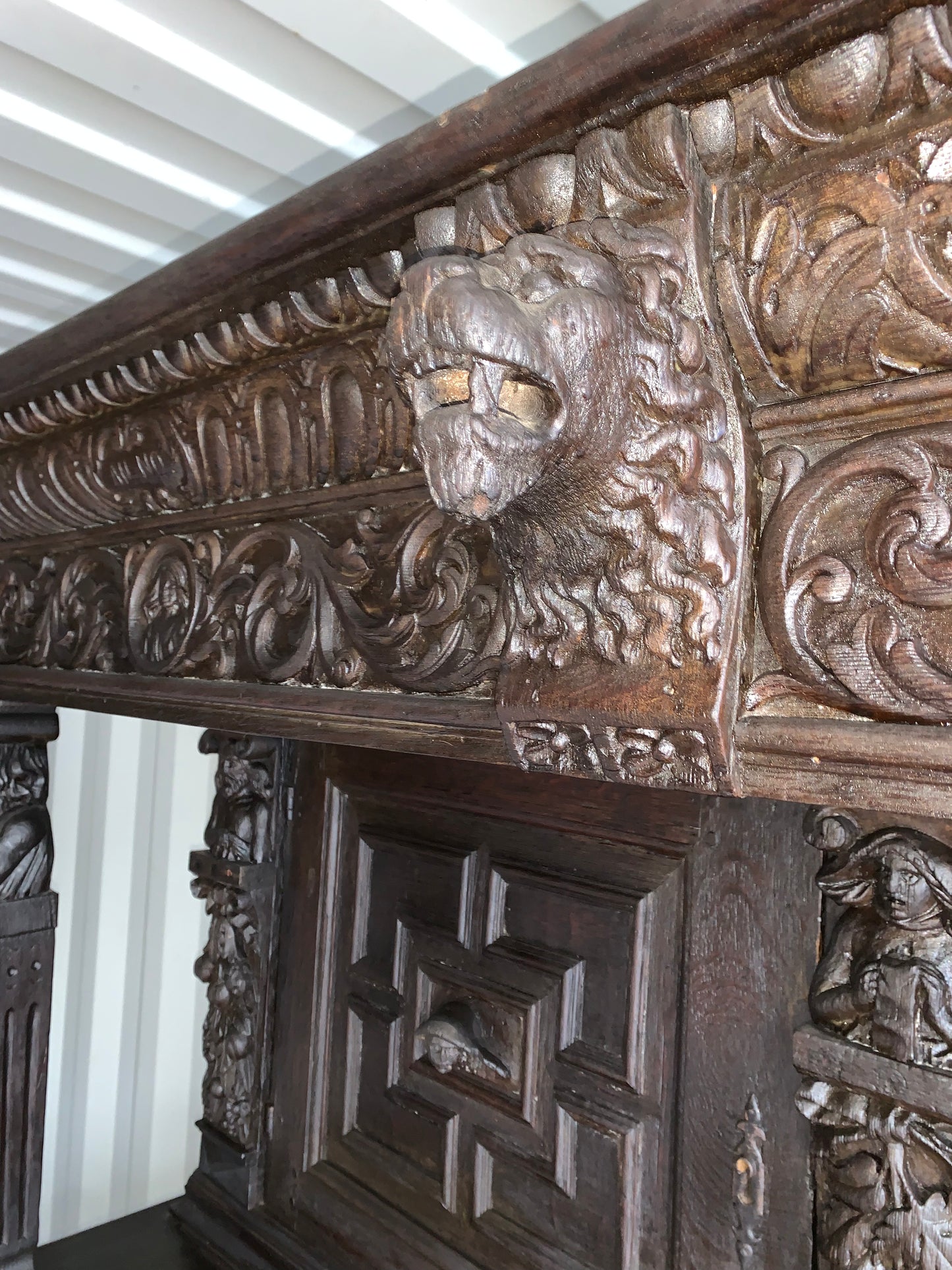 17th Century Dark Oak  Jacobean Cupboard With Book Of Genesis Carvings Dated Anno 1609