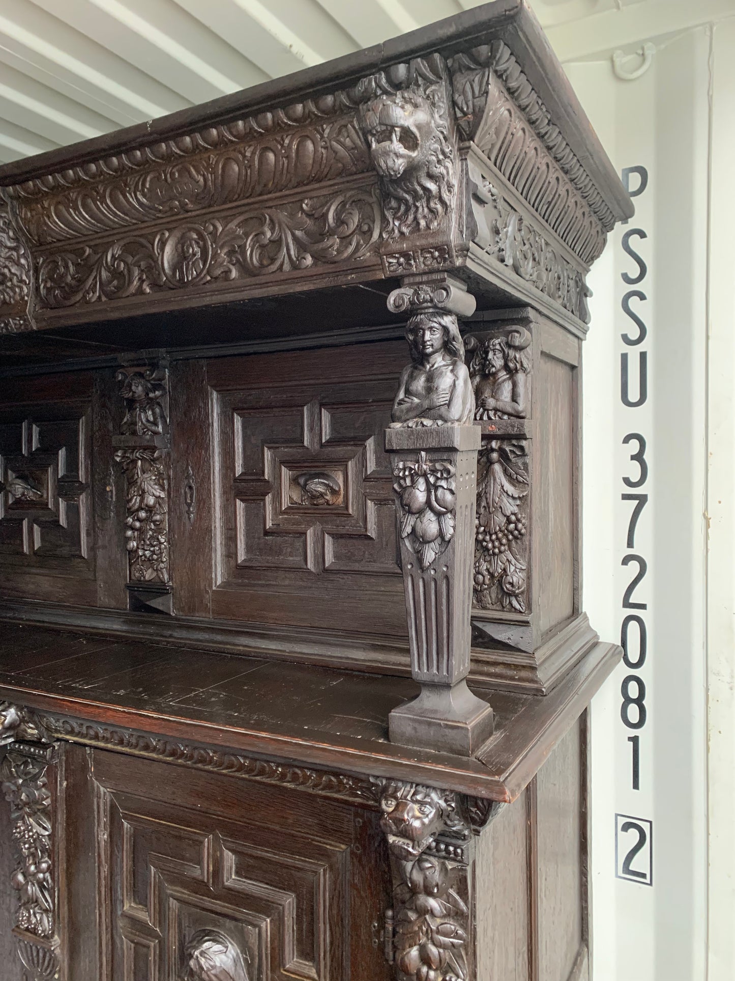 17th Century Dark Oak  Jacobean Cupboard With Book Of Genesis Carvings Dated Anno 1609