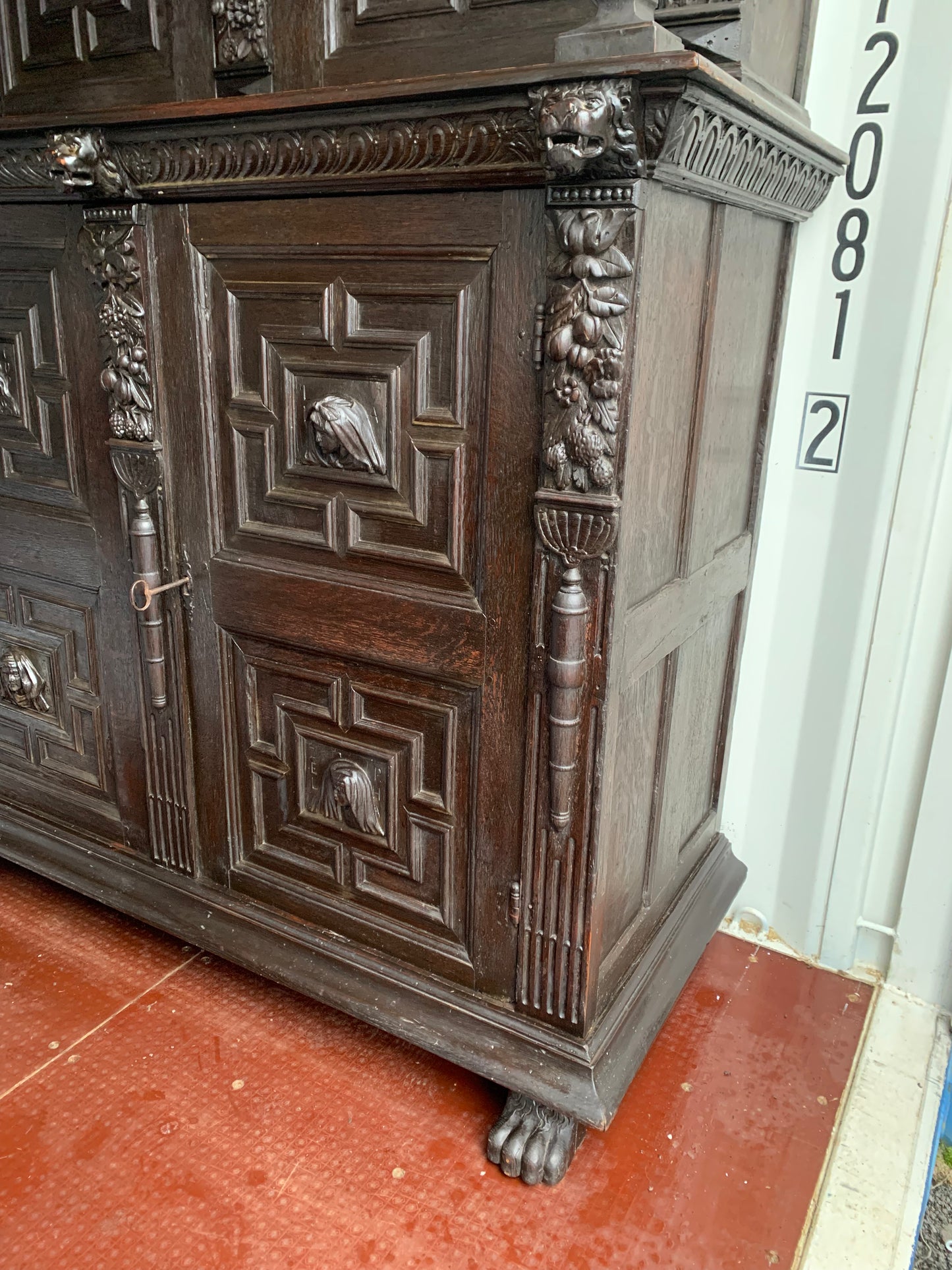 17th Century Dark Oak  Jacobean Cupboard With Book Of Genesis Carvings Dated Anno 1609