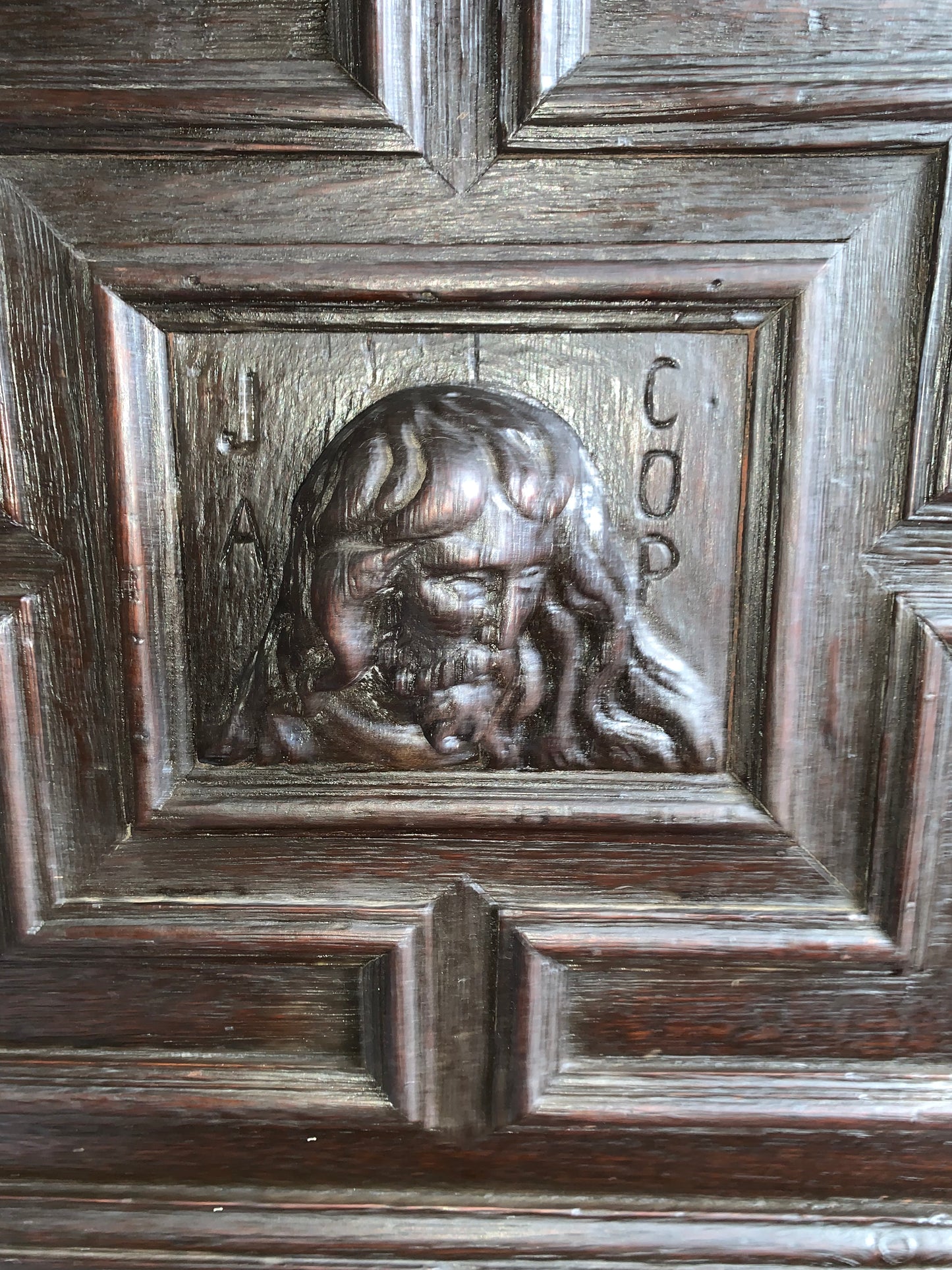 17th Century Dark Oak  Jacobean Cupboard With Book Of Genesis Carvings Dated Anno 1609