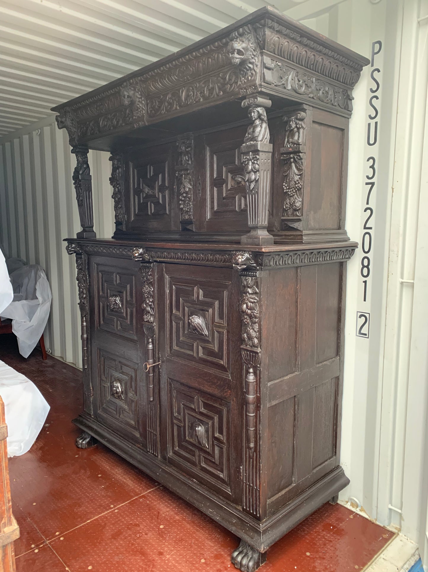 17th Century Dark Oak  Jacobean Cupboard With Book Of Genesis Carvings Dated Anno 1609